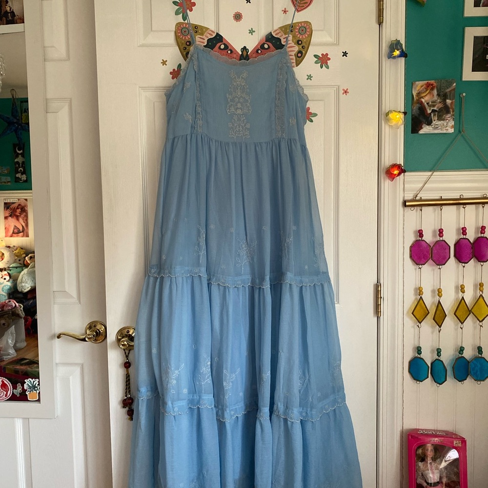 Urban Outfitters Hanna Light Blue Tiered Maxi Dress